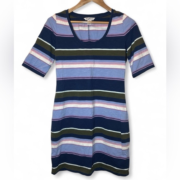 Tommy Bahama‎ Women Small Petite Shore Stripe Scoop Neck T Shirt Stretch Dress - Picture 1 of 4